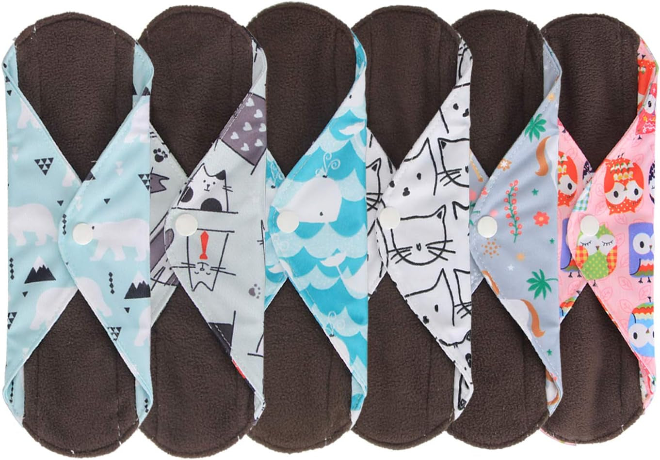 6Pcs 8 Inch Reusable Pads, Cloth Menstrual Pads Washable Period Pads with Charcoal Absorbency Layers, Fit for Light Flow (Cute Whale, Small)