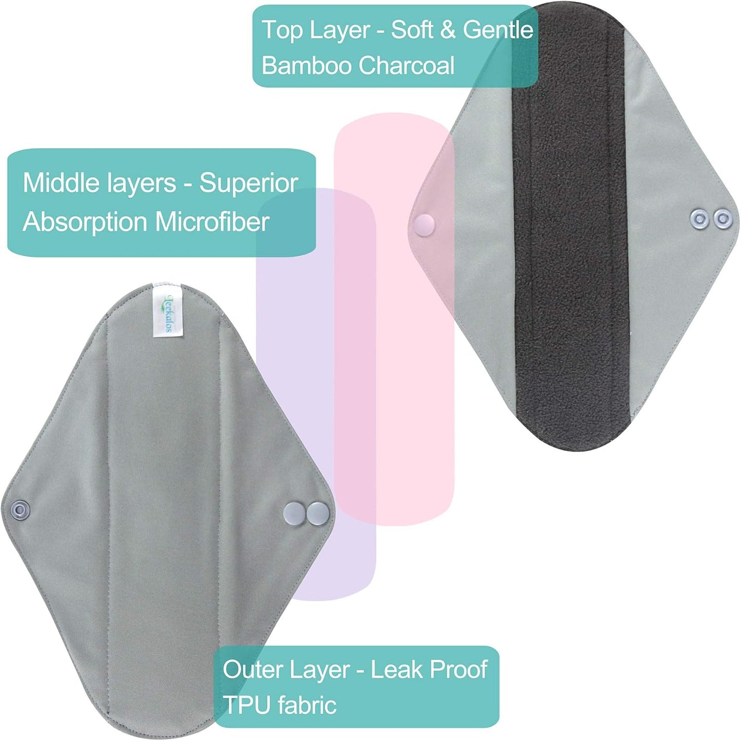 Reusable Bamboo Menstrual Cloth Pads - Light Incontinence Pads - Pack of 6, 1 Cloth Mini Wet Bag