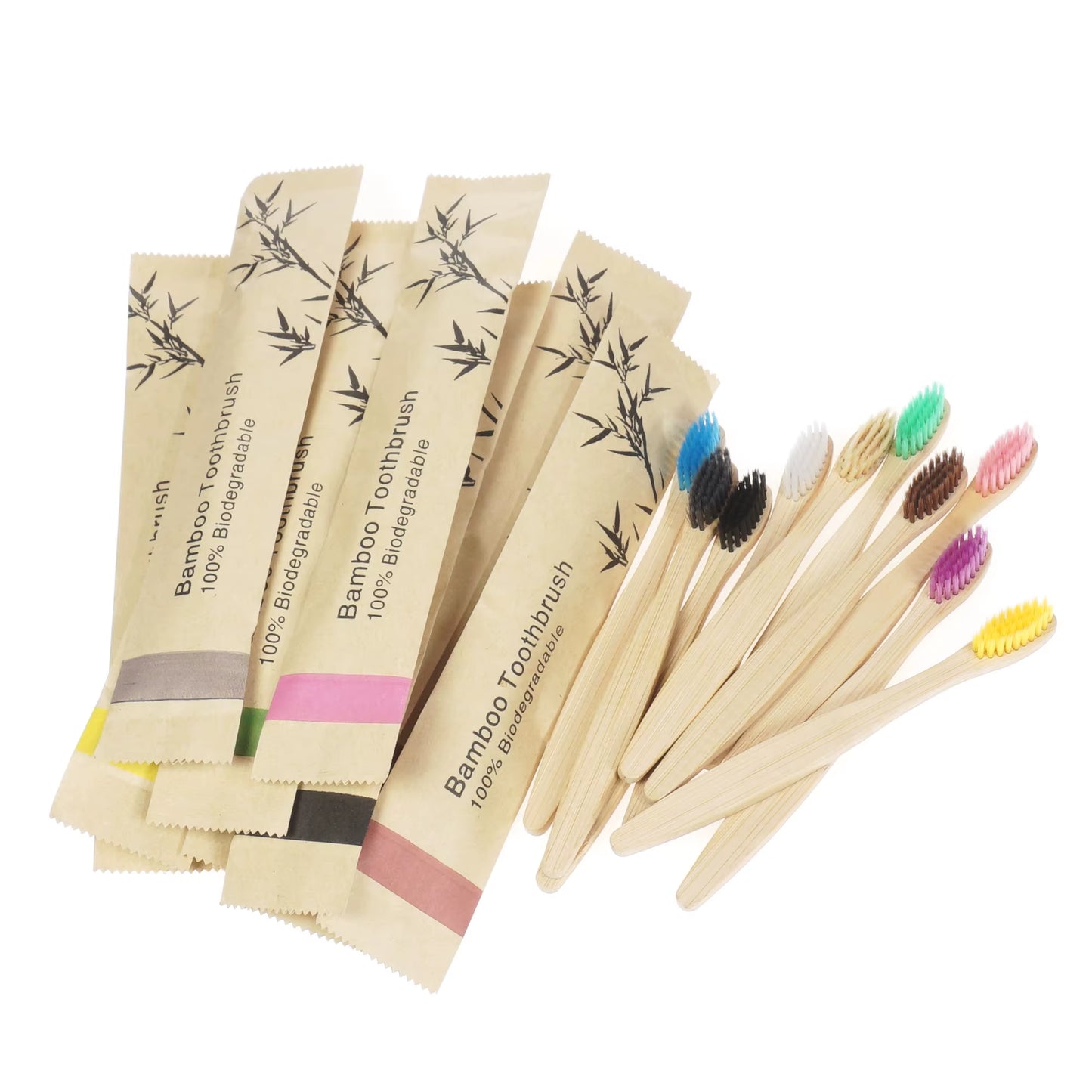 20Pcs Children'S Colorful Toothbrush Natural Bamboo Tooth Brush Set Soft Bristle Charcoal Teeth Eco Bamboo Toothbrushes Dental O