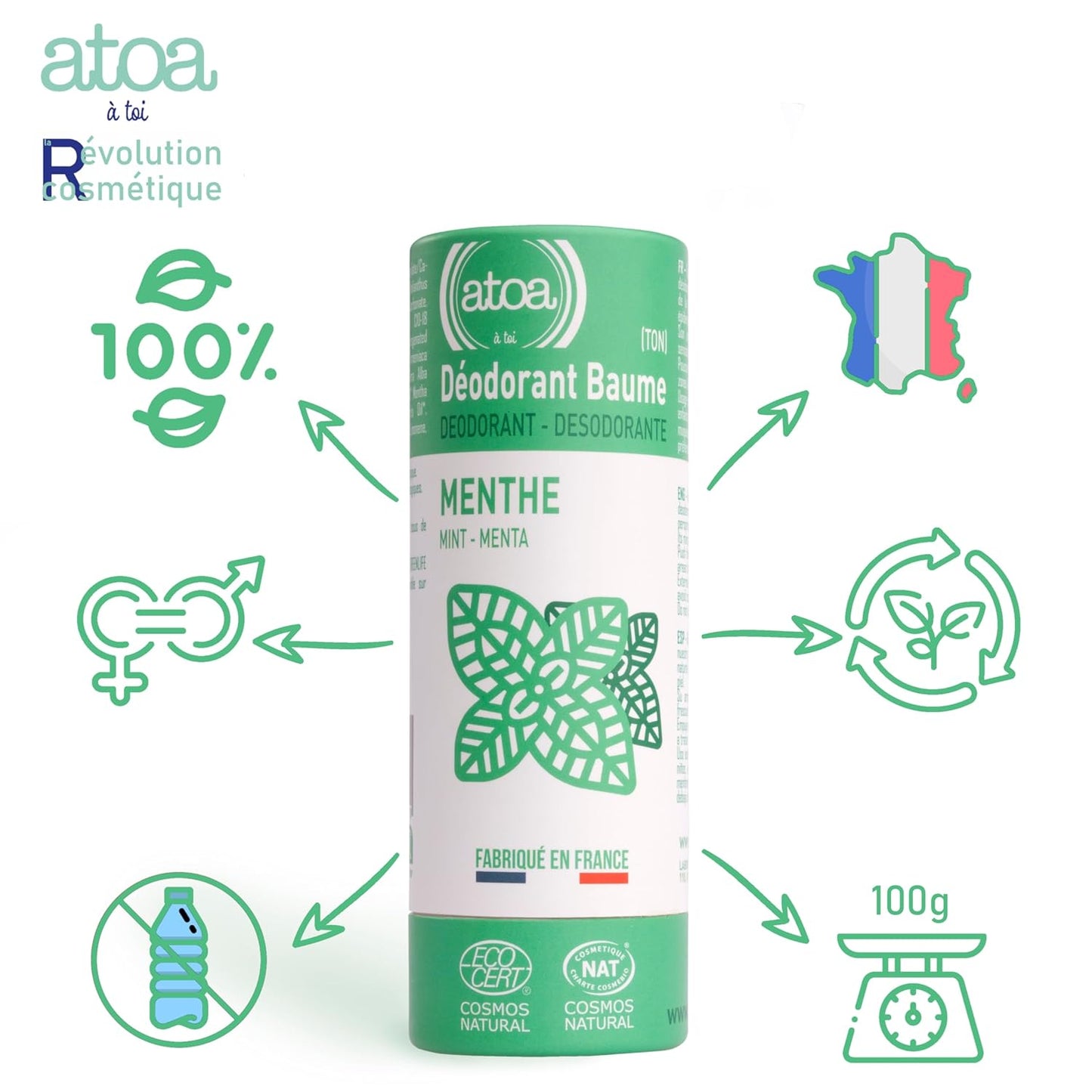 Deodorant Balm Mint 100G/3.5Fl.Oz | 100% Natural Ingredients | Zero-Waste | Made in France