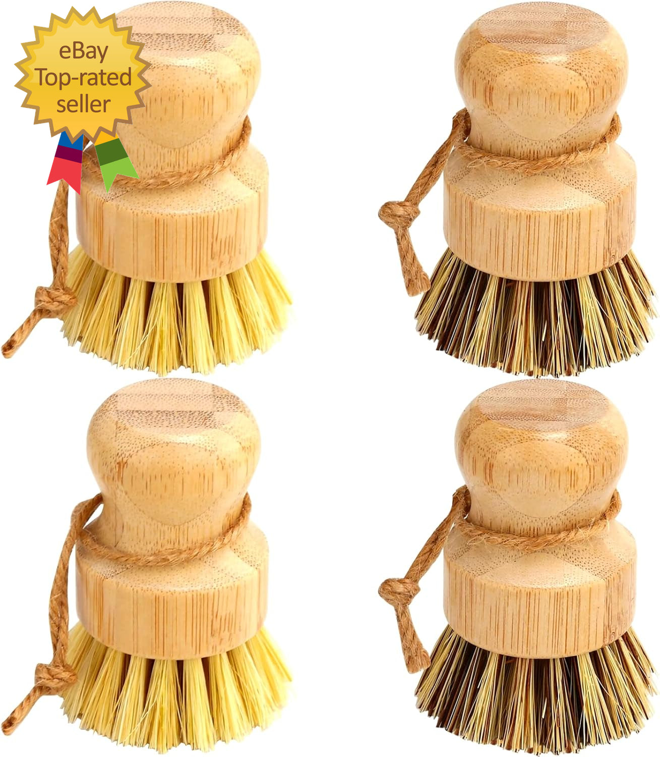 Bamboo Dish Brush Set 4 Pcs Palm Wooden Dish Scrubber Brush Dish Brushes