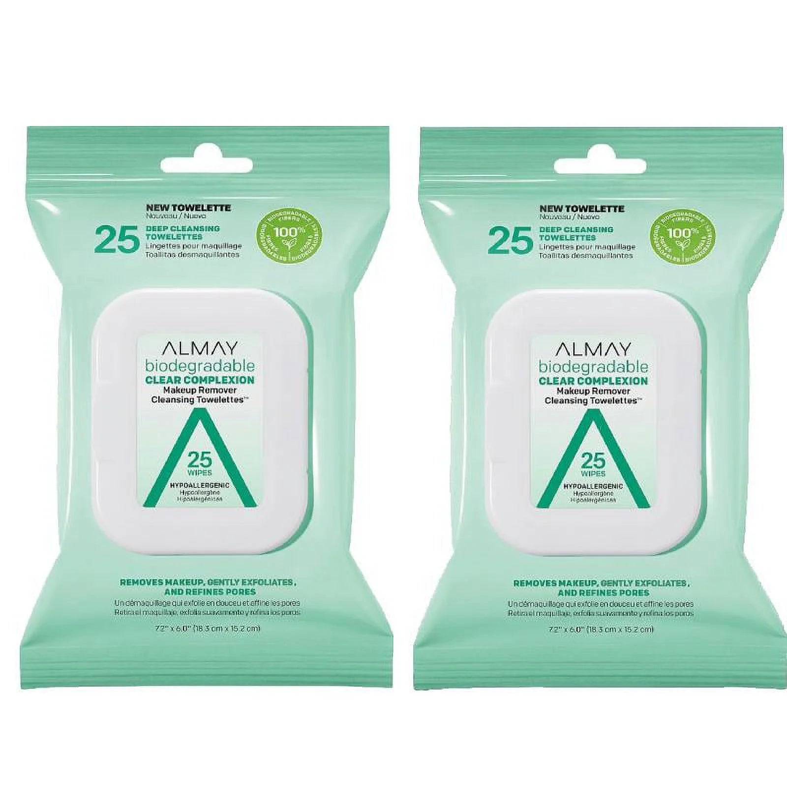 Biodegradable Clear Complexion Makeup Remover Cleansing Towelettes, 25 Wipes (2 Pack)