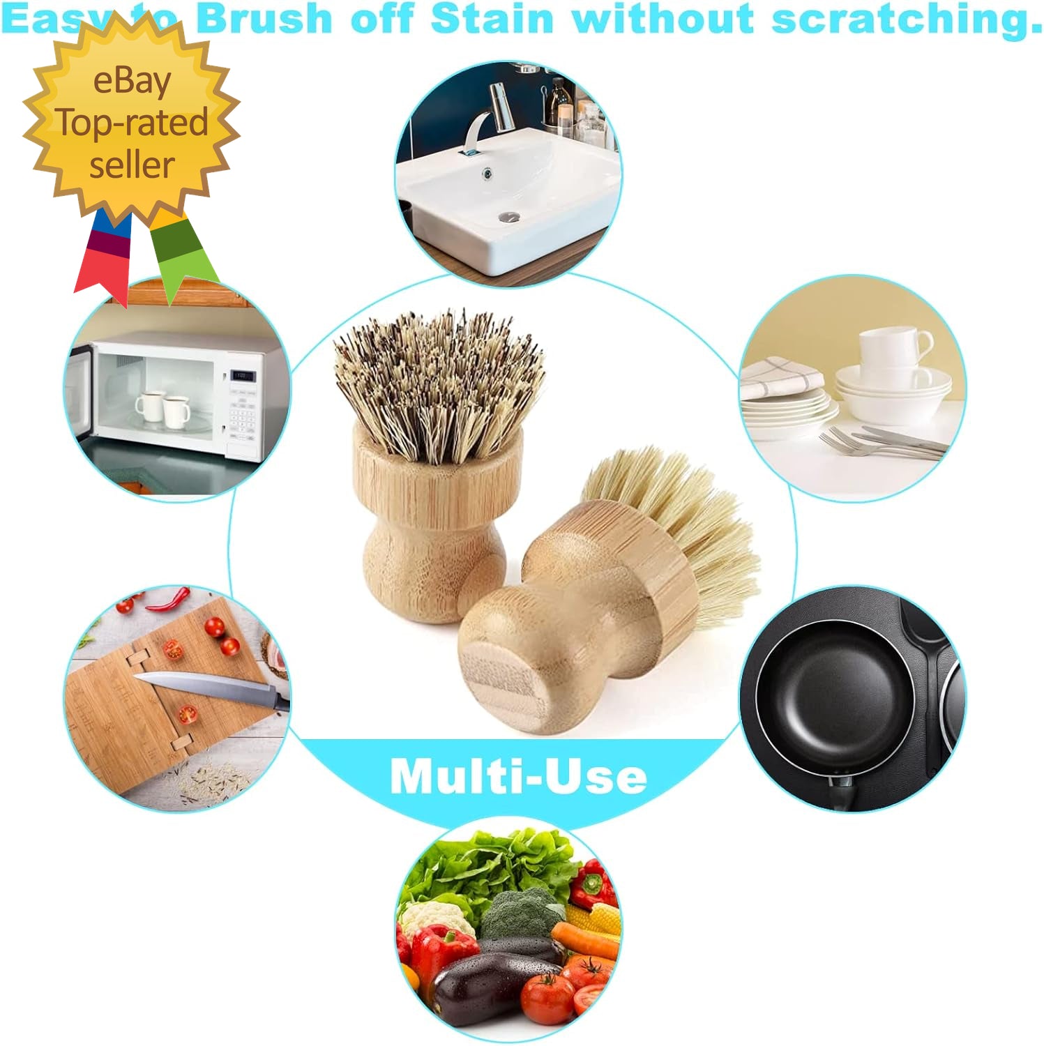 Bamboo Dish Brush Set 4 Pcs Palm Wooden Dish Scrubber Brush Dish Brushes