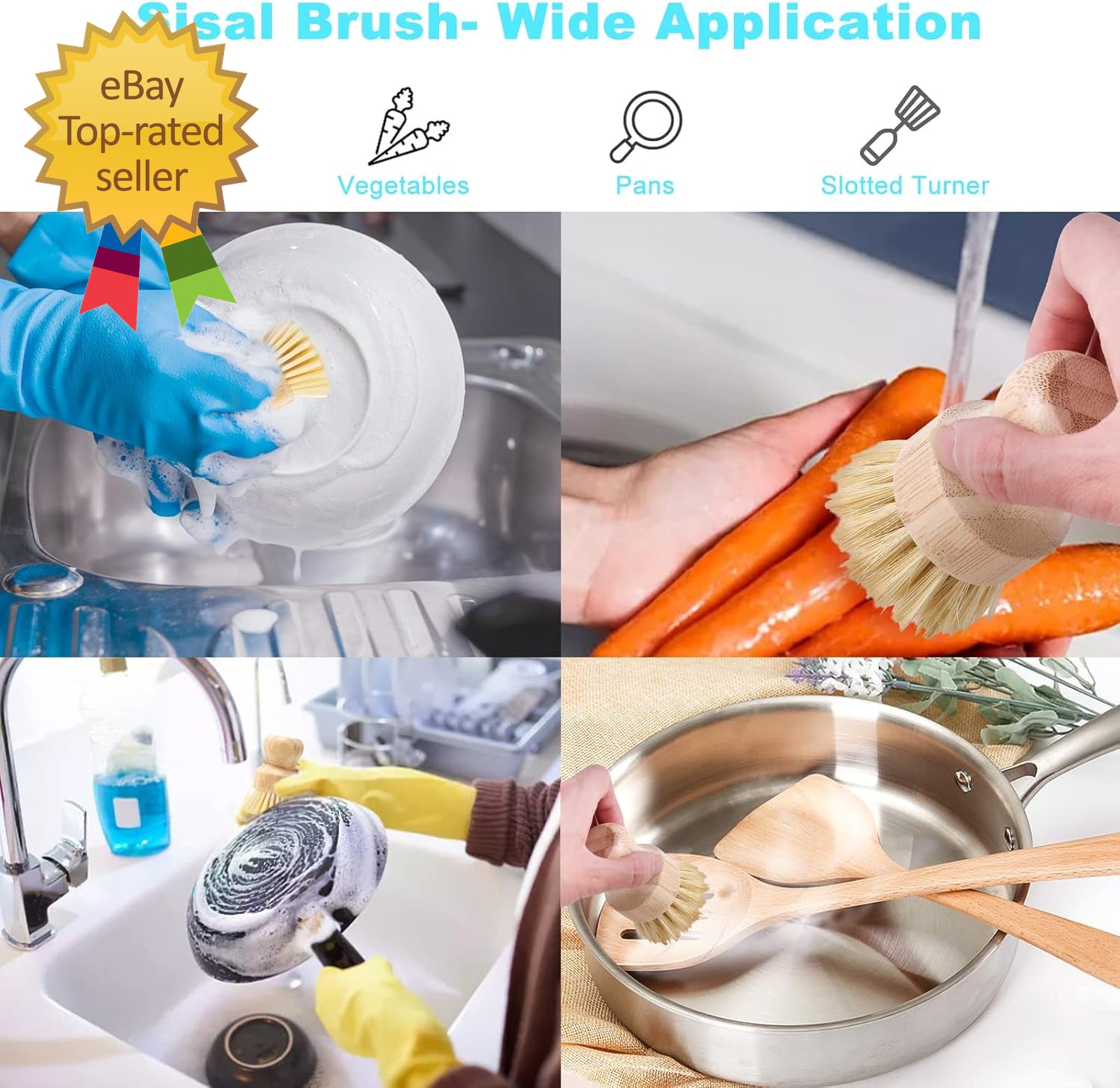 Bamboo Dish Brush Set 4 Pcs Palm Wooden Dish Scrubber Brush Dish Brushes