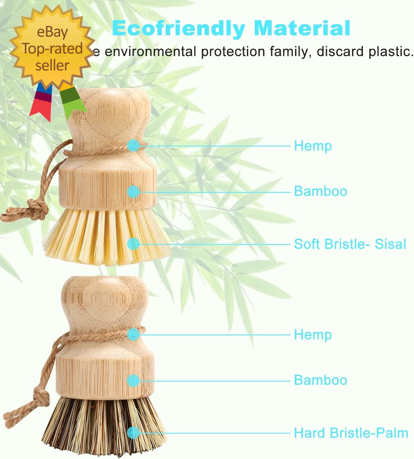 Bamboo Dish Brush Set 4 Pcs Palm Wooden Dish Scrubber Brush Dish Brushes