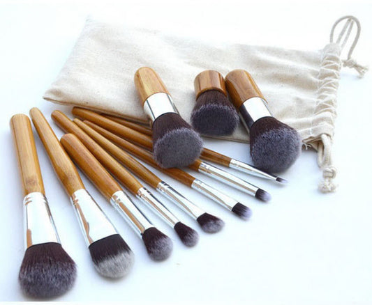 Bamboo Handle Makeup Brush Bamboo Pole Makeup Brushes Suit Bamboo Pole with Sack Top Quality